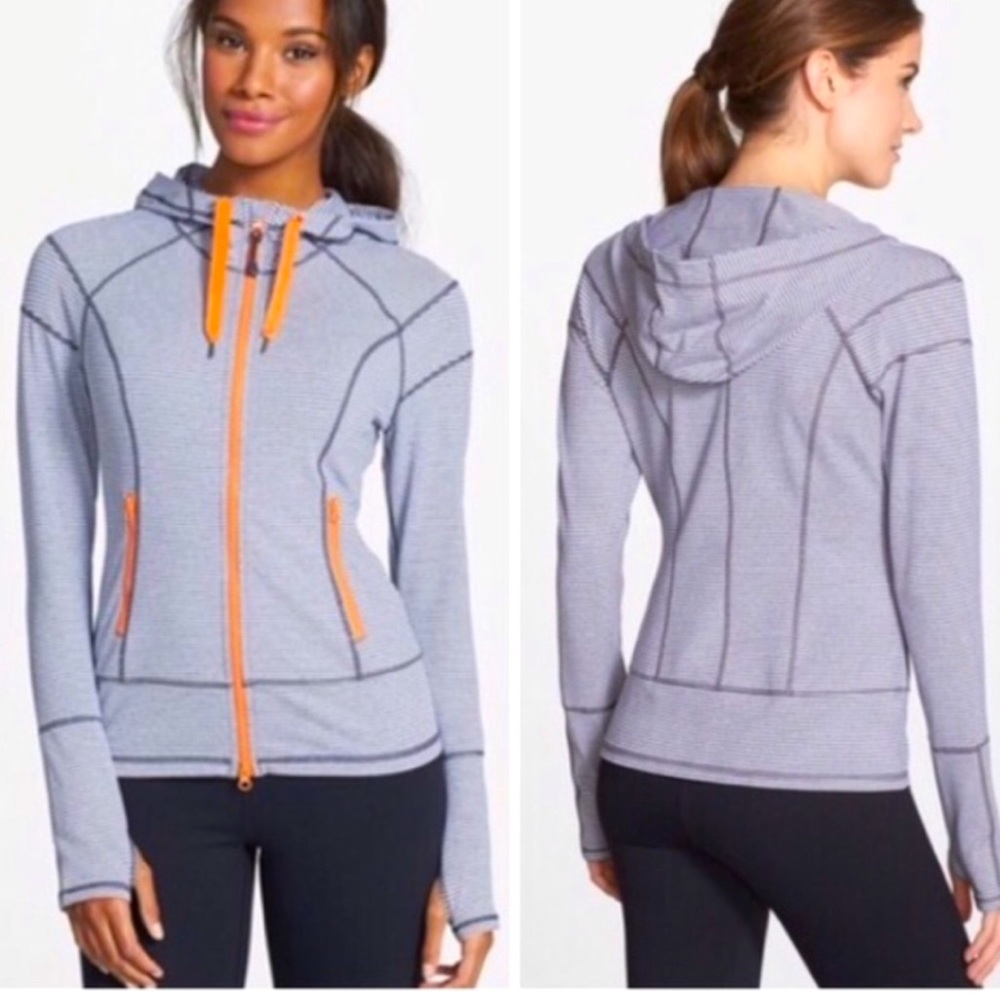 💚Zella Grey with Orange Workout Exercise Zip-Up Hooded Sweatshirt